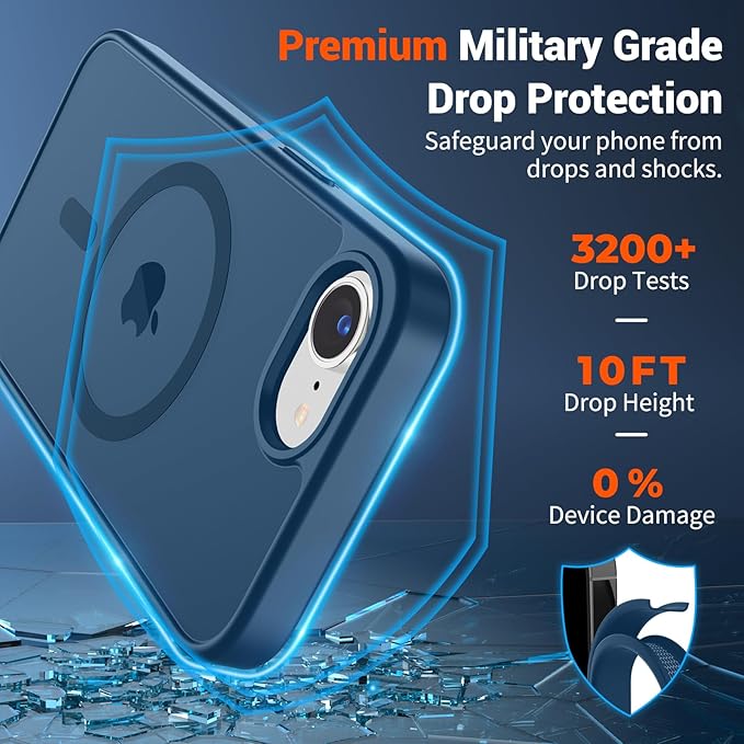 SUPFINE Magnetic for iPhone 17e Case/iPhone 16e Case with Screen Protector (Compatible with MagSafe)(Military Grade Drop Protection) Translucent Matte with Anti-Fingerprint Phone Case,Deep Blue