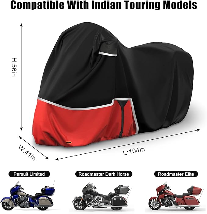 Waterproof Motorcycle Cover Replace for Indian Roadmaster/Pursuit, 420D Oxford Cloth Customized Motorcycle Cover for Snow Rain Dust Protection