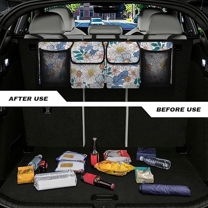 Mushroom Car Trunk Hanging Organizer with with Adjustable Straps, Daisy Car Trunk Organizer Storage, It Easy to Find Things, Make the Trunk of Your Car Look Neat and Tidy