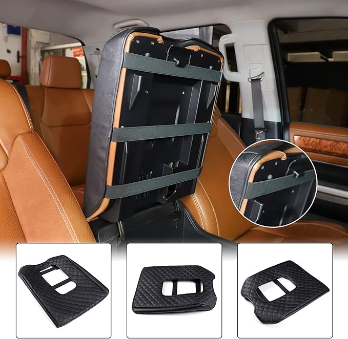 Aunginsy Leather Center Console Armrest Cover Compatible with Toyota Tundra 2014-2021, Car Armrest Pad Seat Box Cover Cushion Lid Anti-Scratch Protector Waterproof Plaid Black Interior Accessories