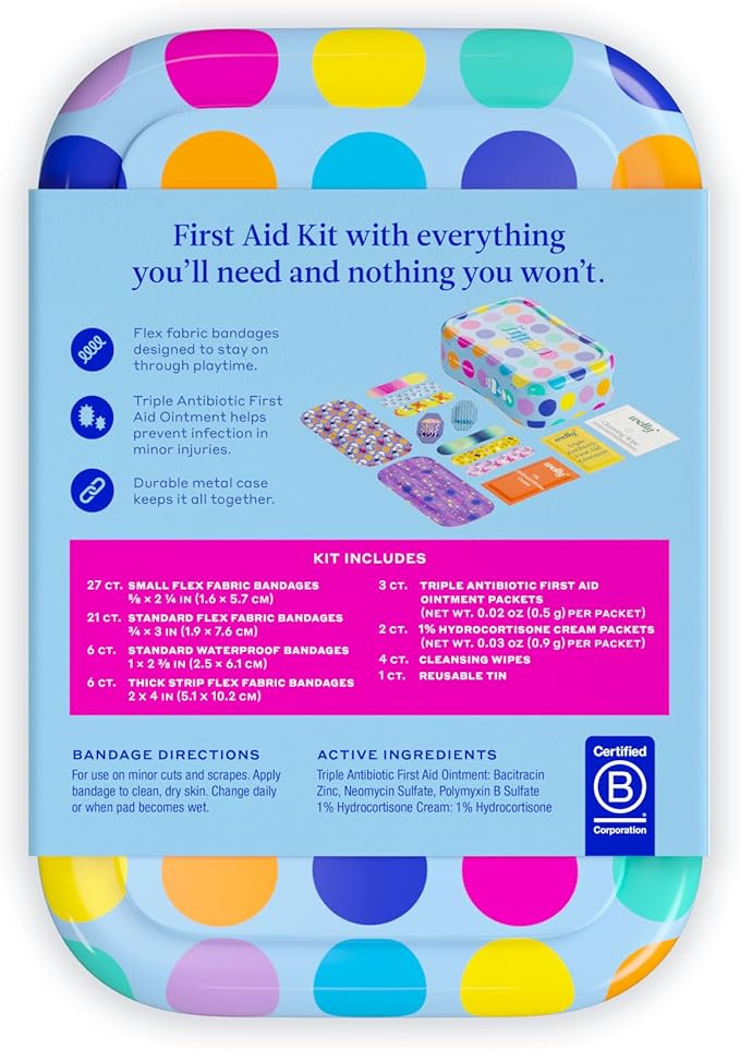 Welly First Aid Kit - Bravery Badges in Flexible Fabric and Waterproof, Singe Use Ointments Triple Antibiotic, Cleansing Wipes and Hydrocortisone - 70 Count