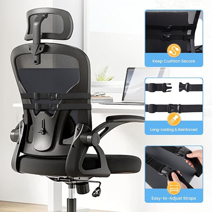 Large Lumbar Support Pillow for Office Chair, Car Seats and Home Desks, Ergonomic Back Support with Double Adjustable Straps, Machine Washable Cover, Grey