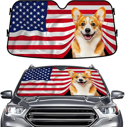 GENANY Corgi Flag Windshield Sun Shade for Car SUV Truck (55x30 Inches), Sun Shade Windshield, Shades for Front Windows, Protector Blocks UV, Car Decor