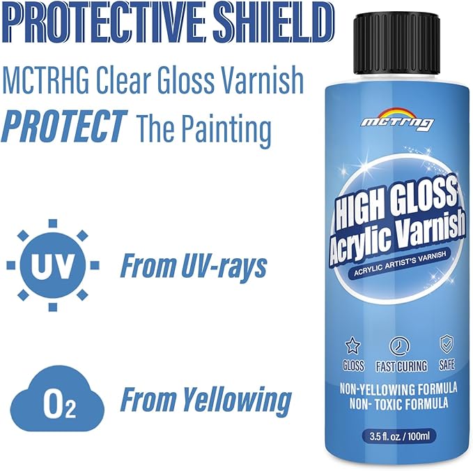Gloss Varnish for Acrylic Painting, Artist's Acrylic Varnish, Non-Yellowing, Non-Toxic, Anti-Crazing, High Gloss Finish, Clear Coat for Artwork, for Pro & Hobby Artists