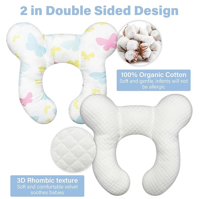 Baby Neck Pillows - Upgraded Toddler Travel Cushion for Toddler Head and Neck, Infant Neck Pillow for Car Plane Stroller Pushchair - Butterfly