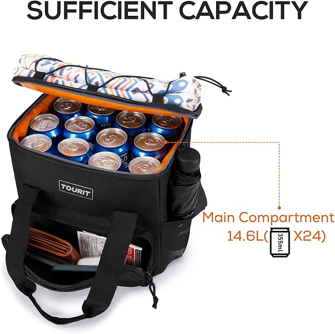 TOURIT Small Soft Cooler Bag Insulated, 24/35/46-Can Lunch Cooler Bag, Ice Chest, 14.6/24/32L Leakproof & Portable Coolers for Picnic, Beach, Camping, Work, Travel, Trip