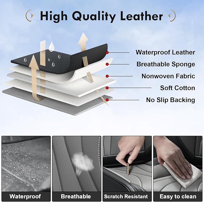 Coverado Car Seat Covers Front Seat, Waterproof Seat Cover, Leather Seat Cover for Cars, Automotive Seat Cover, Driver Car Seat Protector, Front Seat Cushion Universal Fit for Most Cars (Black&Gray)