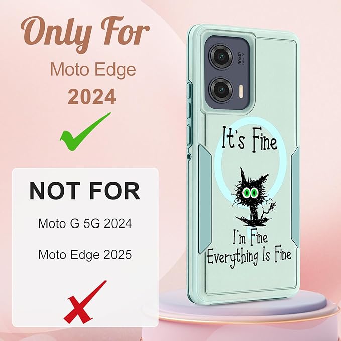 for Moto Edge 2024 Case - Compatible with MagSafe Women Girls Cute Magnetic Protective Phone Cover Cool Kawaii Girly Cat Heavy Duty Shockproof Design for Motorola Moto Edge 2024 Cases