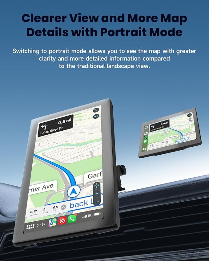 CarPlay Screen with Android Auto, CL798 7'' Portable Touchscreen with Portrait & Landscape Modes, Magnetic Bracket, GPS Navigation, Mirror Link, Bluetooth, Voice Control, OTA Update