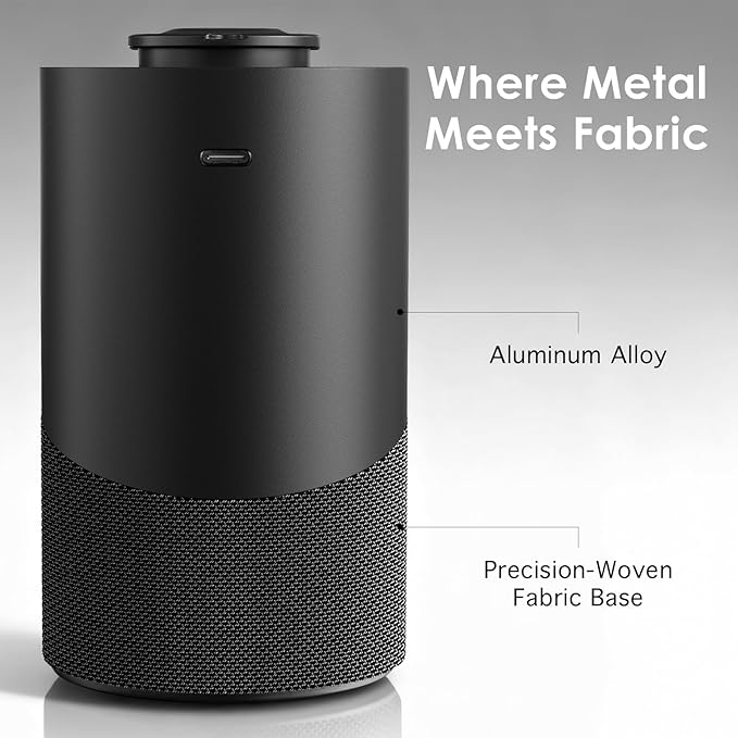 Waterless Essential Oil Diffuser for Home (Aluminum Alloy & Fabric) - Cordless Car Scent Diffuser with 3 Timer & 3 Mist Levels - 2000mAh Battery Operated Scent Air Machine for Room Office Hotel, Black