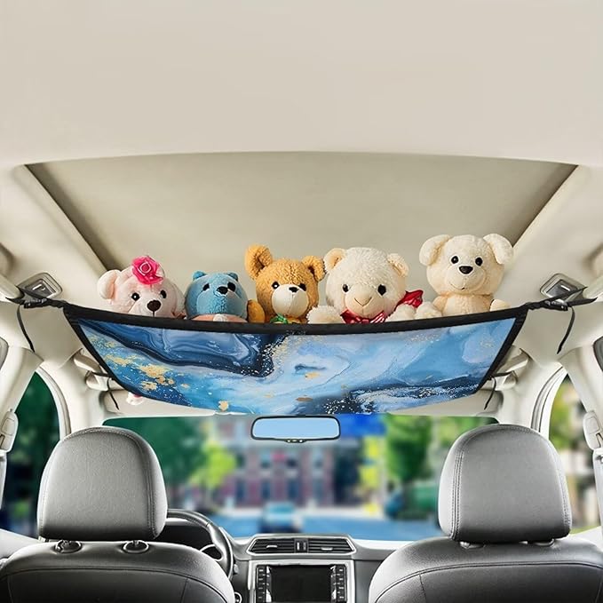 Generic Marble Car Ceiling Cargo Net Pocket,31.69"x24.02" Strengthen Load-Bearing Double-Layer Mesh Car Roof Storage Organizer,Truck SUV Travel Long Road Trip Camping Interior Accessories