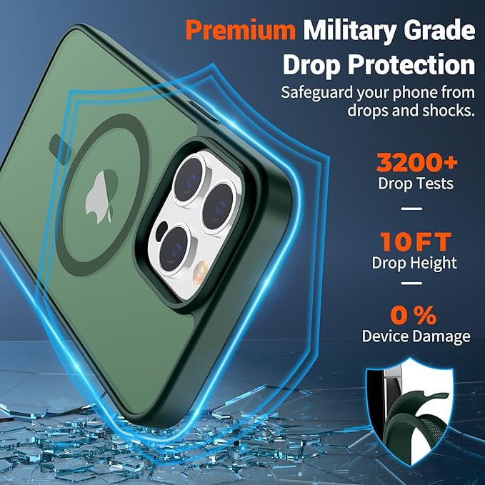 SUPFINE Magnetic for iPhone 14 Pro Case (Compatible with MagSafe)(Military Grade Drop Protection) Translucent Matte Shockproof Phone Case,Forest Green