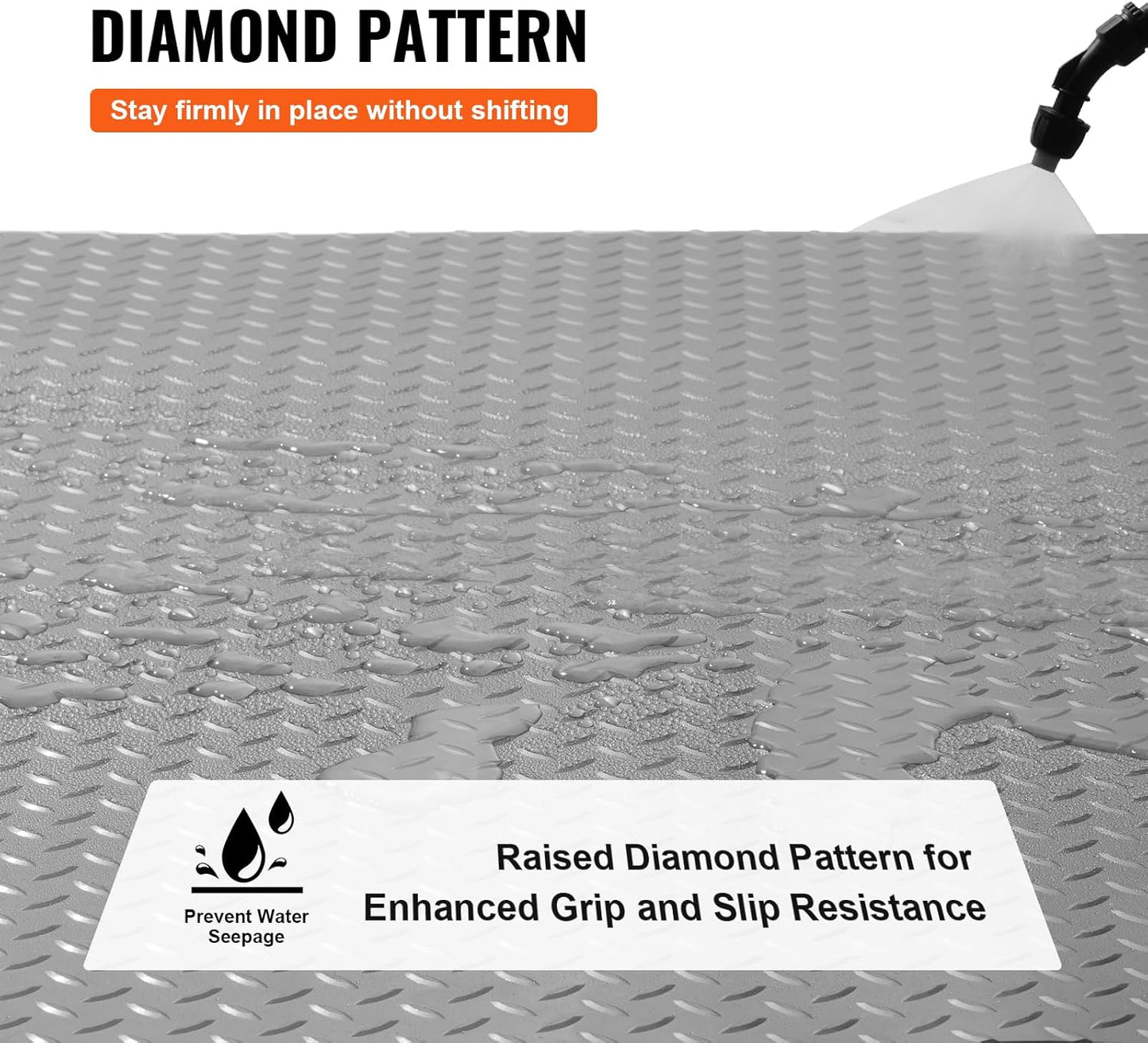 VEVOR Floor Mat, 13 x 4.9 FT PVC Flooring Roll, Non-Slip Diamond Texture, 64.58 sq.ft Covering Space, Garage Mats for Under Cars, Gyms, Boats, Car Trailer, Silver