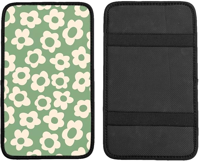 Vintage Groovy Flowers Auto Center Console Cover Pad Car Armrest Seat Box Cover Cushion Universal for Most Vehicle SUV Truck Car Accessories Decor