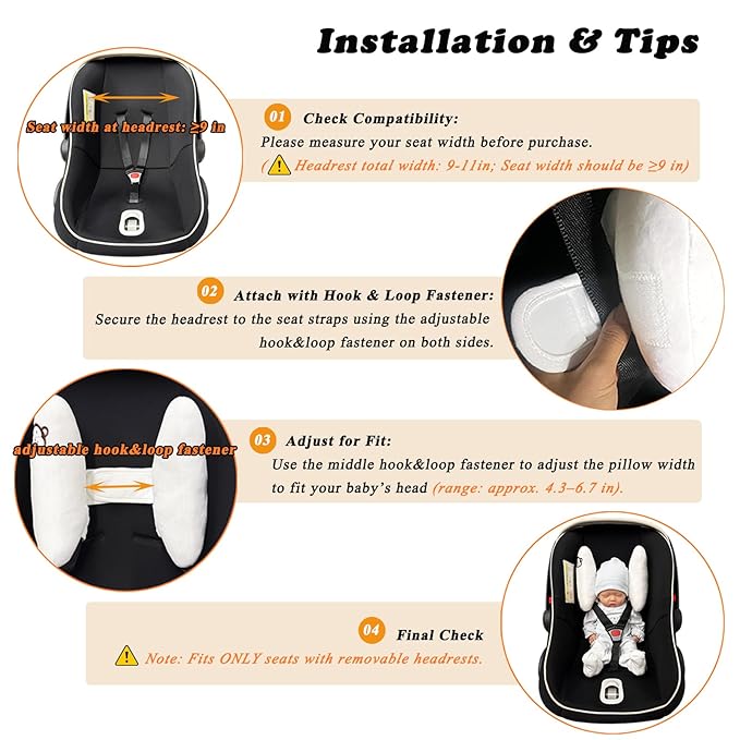 Adjustable Travel Pillow for Infant, Portable Head Support for Car Seats for Newborn, Neck Support Pillow for Baby, Headrest Pillows for Cars, Rest Baby's Head Comfortably