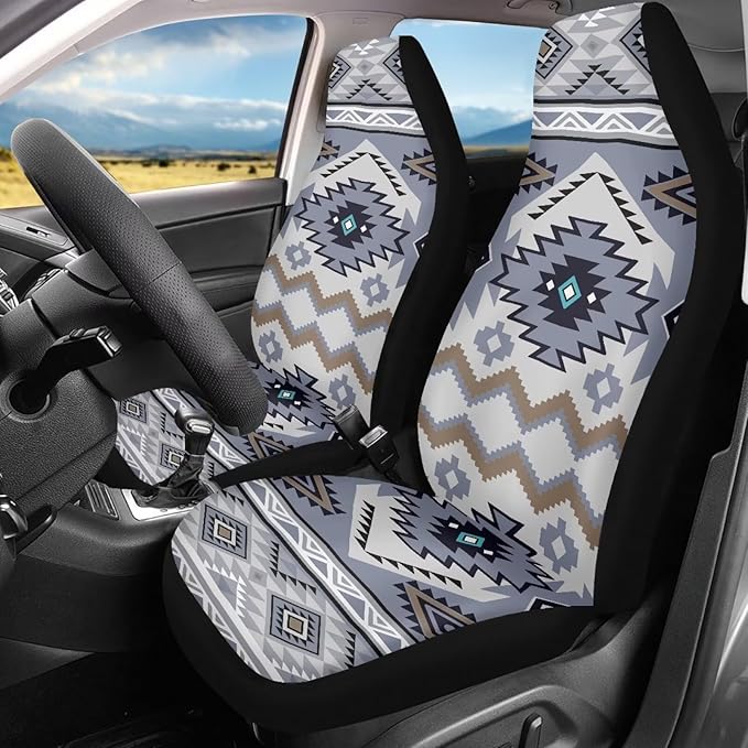 ELEQIN Car Seat Covers Universal High Back Fashion Cushion Protector for Car Truck Suvs,Sedans,Vehicles,Airbag Compatible Front Car Seat Covers 2 Pack Purple Aztec Tribal