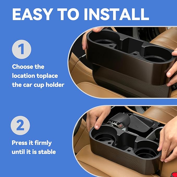 2PCS Seat Wedge Cup Holder for Car, Seat Gap Filler Cup Organizer Storage Box with Coaster(Black)