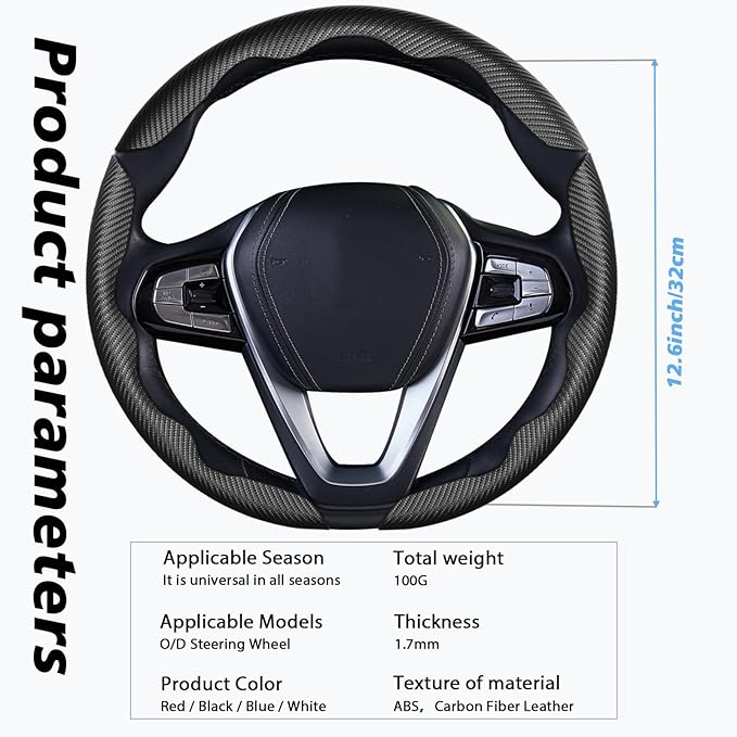 WOCOCN 3pcs Car Steering Wheel Cover,Anti-Skid Carbon Fiber Steering Wheel Protector for Men Women,Multiple Color Options,Universal for Most Car Interiors Accessories (Black 3PCS)