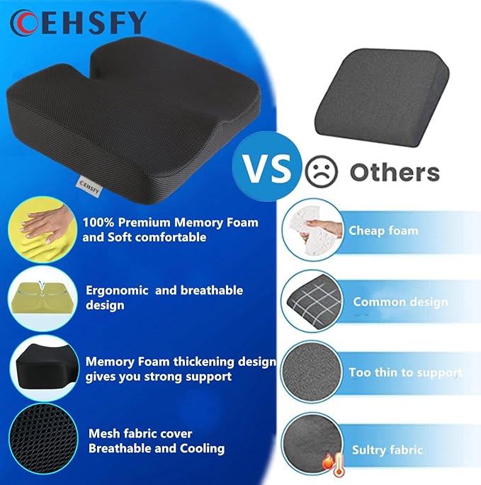 Memory Foam Seat Cushions Coccyx Pad Thicken Widen Strong Support and Comfort for Office Chairs, Car Seat, Dining Gaming Chairs, Wheelchairs.