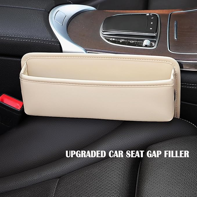 Universal Fit Premium Leather Car Seat Gap Filler Organizer, Center Console Organizer for Car SUV Truck (Beige，1 Pack)