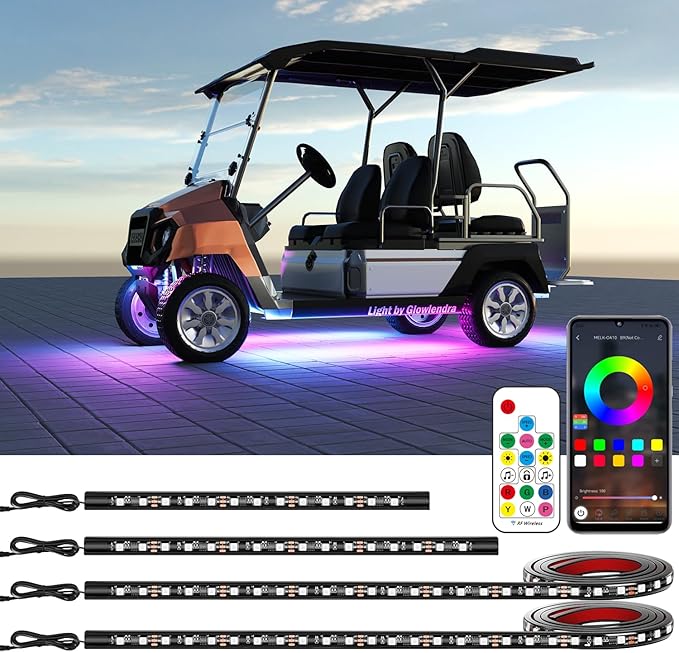 4PCS Golf Cart Underglow LED Light Kit with Built-in 12V-80V Voltage Reducer, APP & Remote Control, Sound Active Music Sync, IP67 Waterproof, Battery Drain Protect, for EZGO Yamaha Club Car