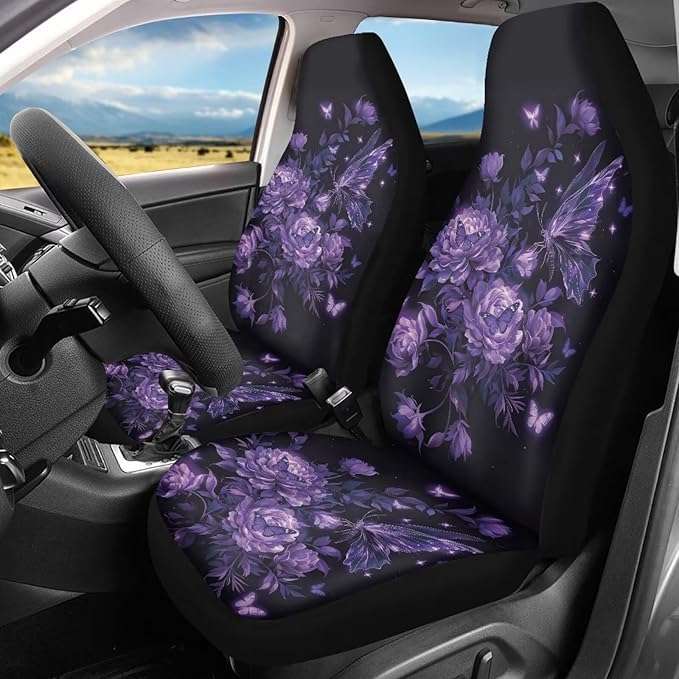 BIGCARJOB Butterfly Cat Car Seat Cover Set for Front Seat Only, Universal Fit Auto Front Seat Protector Full Set Car Interior Accessories