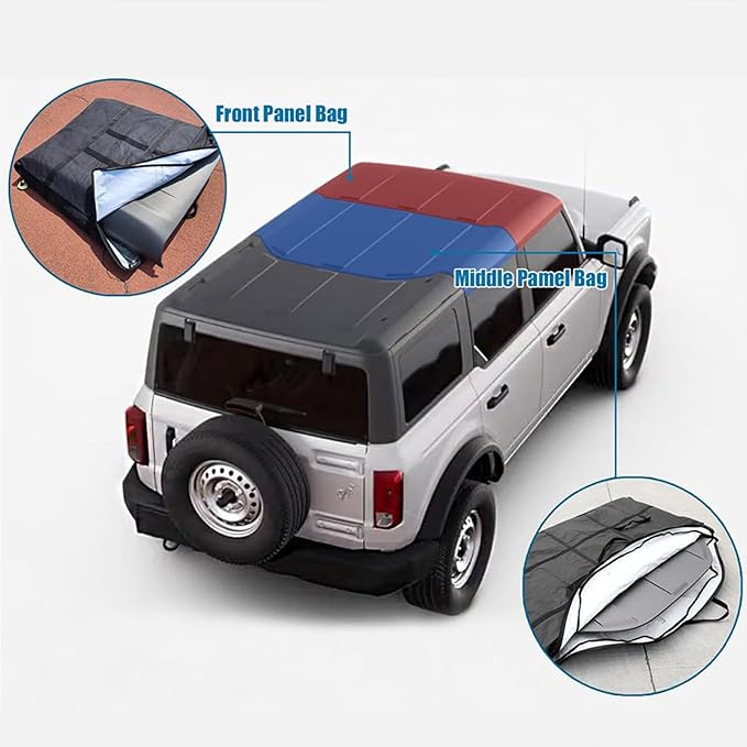 Hard Top Storage Bag for Ford Bronco 2026 2025 2024 2023 2022 2021 4 Door, Roof Middle Panel Over Second Row Seat for Bronco, Multi-Layer, Off-Road, Mid Panel