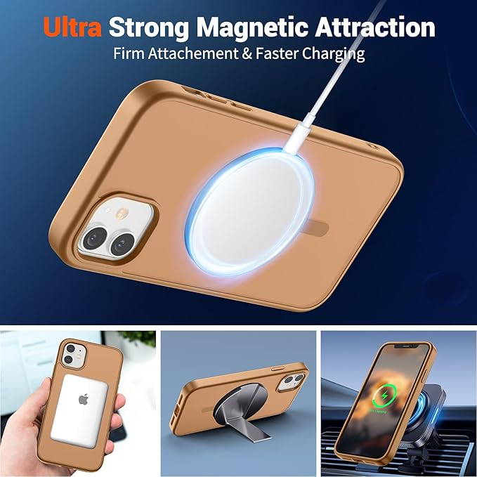 SUPFINE Magnetic for iPhone 12 Case/iPhone 12 Pro Case (Compatible with MagSafe)(Military Grade Drop Protection) Slim Translucent Matte Shockproof with Anti-Fingerprint Phone Case,Brown
