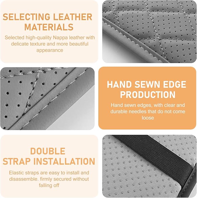 Car Center Console Pad, Leather Car Armrest Box Pad Cover, Vehicle Armrest Protector Cushion with 2 Storage Bags, Universal Arm Rest Pad for Car Interior Accessories Protect (Gray)