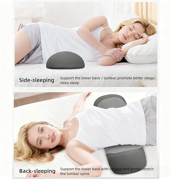 Lumbar Support Pillow for Sleeping,Premium Memory Foam Lower Back Pain Relief Bed Rest Support Pillows for Car Bed,Couch,Waist Support Care Cushion,Sleep Lumbar Pillow (Black Grey)