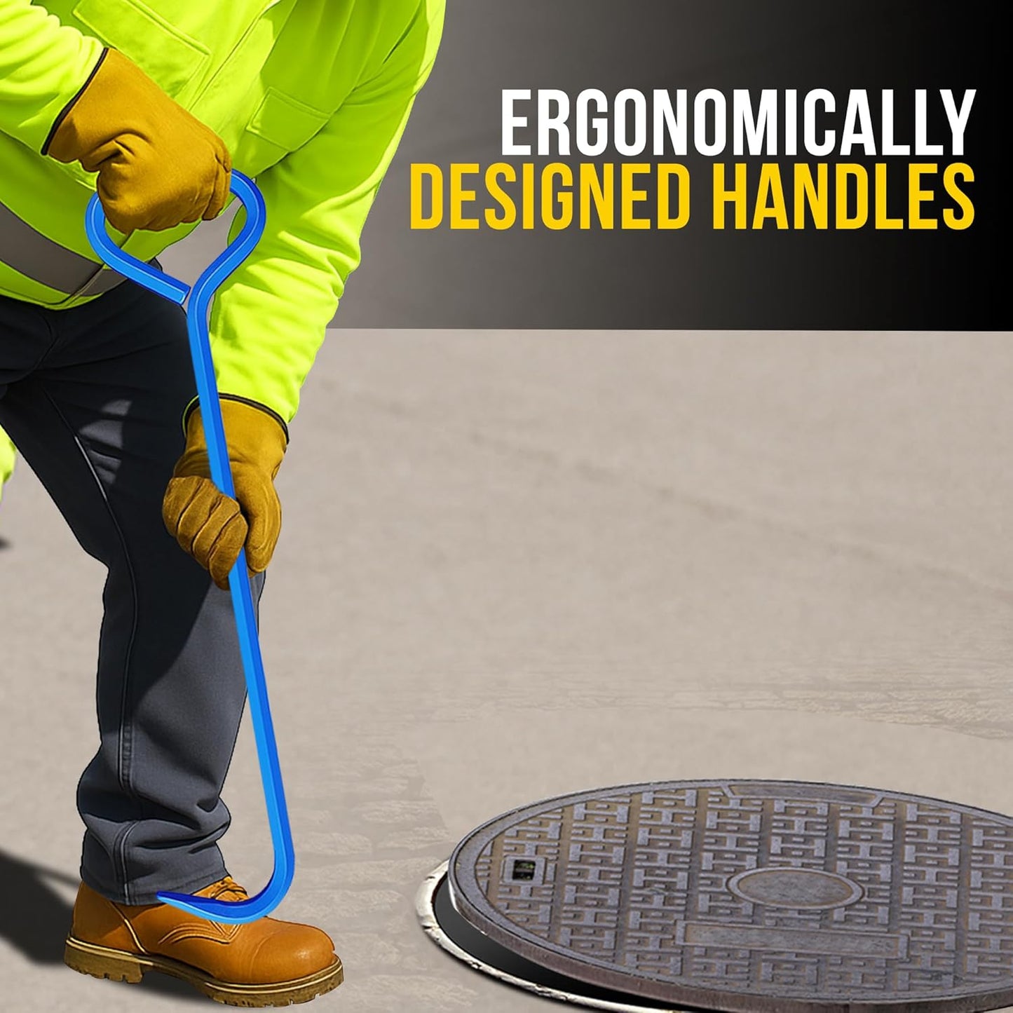 T&T Tools 30-Inch Manhole Hook Tool - Heavy Duty Single Hook for Lifting Manhole Covers, Storm Drains, Septic Tank Risers - Rigid Hex Alloy Steel Tool for Lifting, Pulling, and Removing Covers-4 Pack