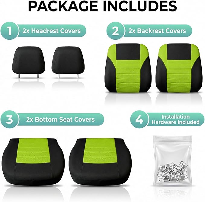 FH Group Automotive Car Seat Covers Front Set Premium 3D Air Mesh Front Seat Covers, Airbag Compatible Universal Fit Interior Accessories for Cars Trucks and SUVs - Green