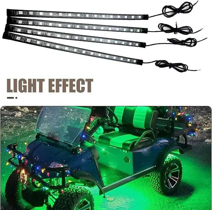 4 PCS Car LED Strip Lights, 5050-15SMD High Brightness Flexible Lamp Strips, IP67 Waterproof 12V DC Bulb with Back-adhesive, Universal Ambient Lighting for Cars Motorcycles Boats (Green)