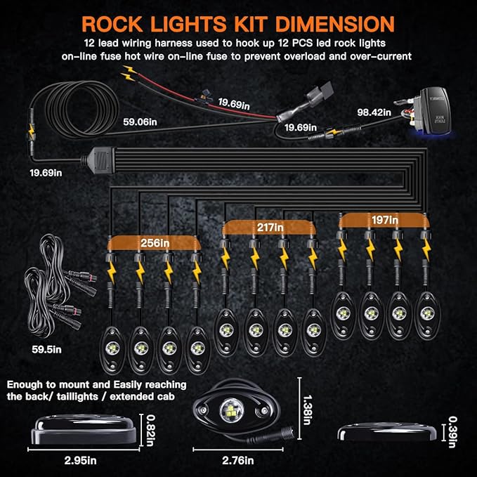 LEDMIRCY R1 Pure White LED Rock Lights Kit with Roker Switch Wire Harness 12PCS High Power Rock Lights White for Trucks Off Road ATV UTV SUV Underglow Trail Rig Light Under Body Waterproof Light