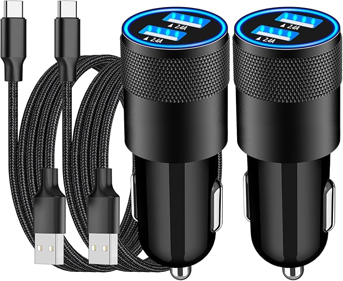 [Apple MFi Certified] iPhone 17 Car Charger Fast Charging, Braveridge 2Pack 4.8A USB Power Cigarette Lighter USB-C Car Charger + Type-C Braided Cord for iPhone 17/17 Pro Max/16/15/Galaxy/S26/S25/Pixel