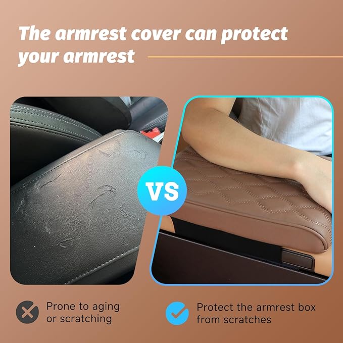Car Center Console Cover, Leather Waterproof Vehicle Armrest Box Pad, Memory Cotton Comfortable Automotive Interior Seat Box Cushion Protector Accessories, Universal for Most Cars (Gray)