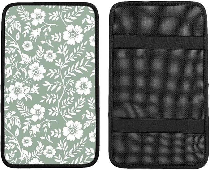 Car Center Console Armrest Cover Floral Cute Arm Rest Cover for Truck Van Sedans Leaf Sage Green Car Center Console Cushion Pad Flower Car Accessories