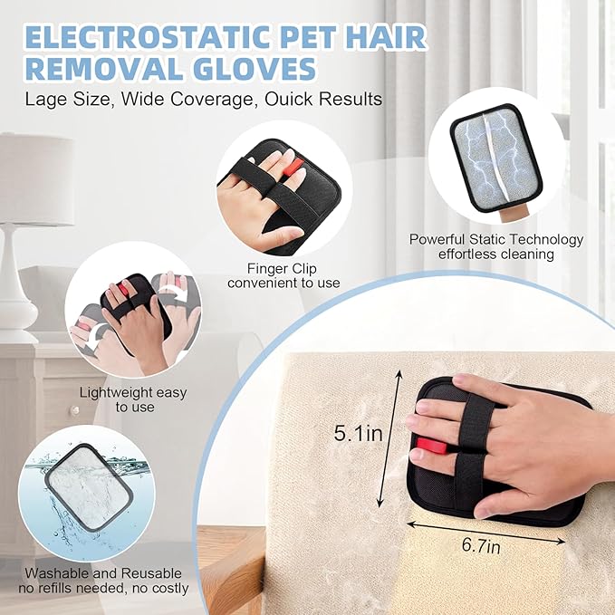 Pet Hair Removal Tool, 3 in 1 Cat Dog Hair Removar Set Including 50" Carpet Rake, Reusable Lint Roller and Static Pet Hair Removal Glove for Rugs,Carpet,Couch,Floors,Furniture,Clothes