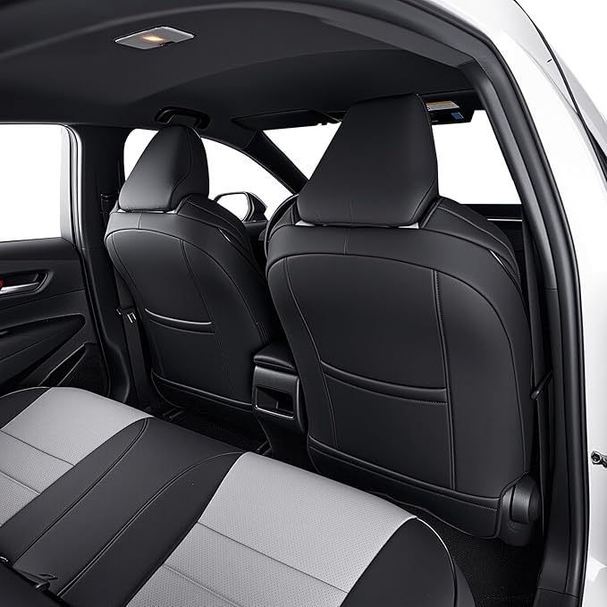 HKZ Fit RAV4 Car Seat Cover Set for 2013 2014 2015 2016 2017 2018 Toyota RAV4 Limited XLE SE Platinum Adventure-Leather(Black+Grey)