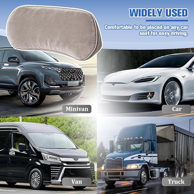 Car Lumbar Support Pillow, Memory Foam Suede Vehicle Back Support Cushion for Pain Relief, Breathable Automotive Interior Seat Lower Back Pillow, Universal for SUV Van Truck (Light Gray)