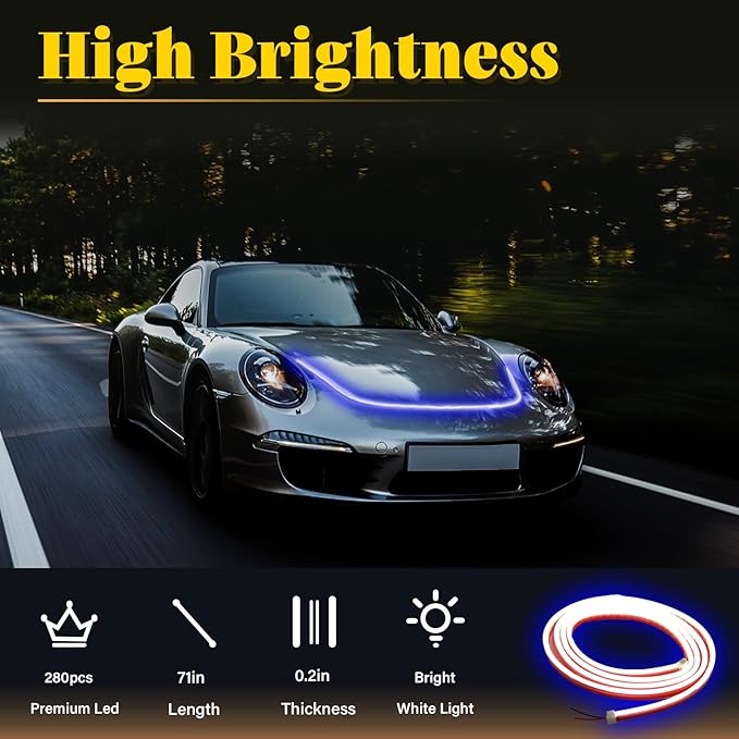 DIBMS 71-inch High-Brightness Car Hood Gap LED Light Strip - Daytime Running Lights Universal Auto Exterior Decor Accessories (Blue)