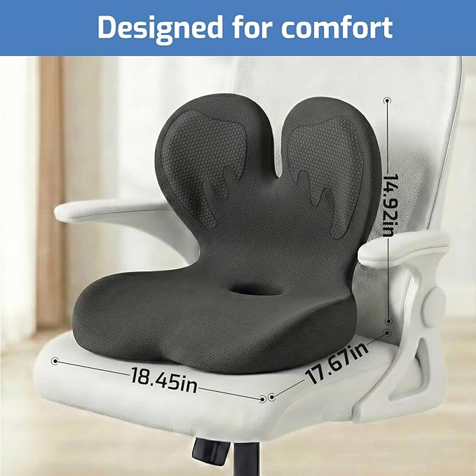 Memory Foam Seat Cushion,Orthopedic Ergonomic Seat Cushions for Tailbone,Sciatica, and Back Pressure Relief,L-Shaped Design & Adjustable Strap,Lumbar Support Pillow for Office,Car,Desk Chair
