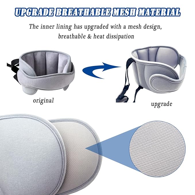 Child Car Seat Head Support - Baby Safety Car Seat Neck Relief Holder, Adjustable Head Band Strap Headrest, Baby & Kids Travel Accessories, Grey