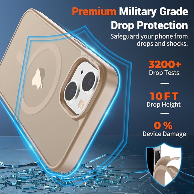 SUPFINE Magnetic for iPhone 14 Case & iPhone 13 Case (Compatible with MagSafe)(Military Grade Drop Protection) Slim Translucent Matte Shockproof Phone Cover,Desert Gold