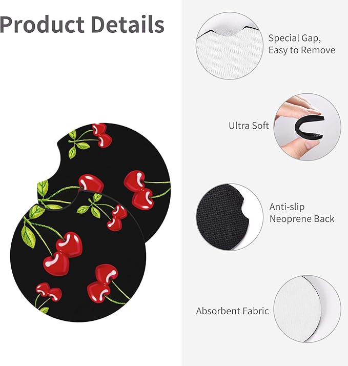 Cherry Hearts Red Steering Wheel Cover - Cherry Hearts Red Steering Wheel Cover Car Women Breathable Universal for 14-15 Inch Anti-Slip 2 Pieces Car Coasters for Men Women