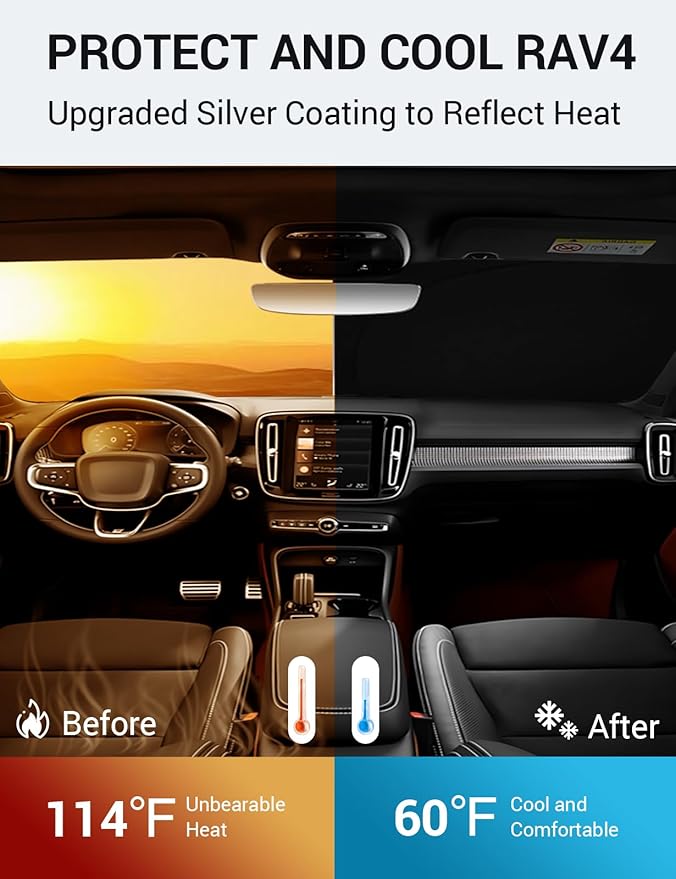 Proadsy 2026 Upgrade Windshield Sun Shade Custom Fit Volvo XC40 2019-2026 Foldable Front Sunshade Protector Sun Visor Blocks UV Rays Keep Car Cooler Accessories
