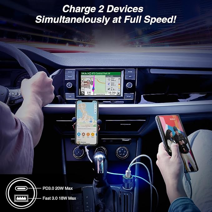 USB C Car Charger, 5 Pack 38W Dual Ports USB-C & USB-A Cigarette Lighter Adapter Fast Charging Car Phone Charger for iPhone 17 Pro Max 16 16e 15 14, Samsung S24, Pixel Cargador para Carro Phone Plug