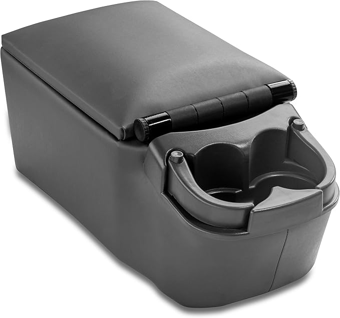 NVS Universal Truck Console Contractor Bench Seat Organizer with Adjustable Cup Holders, Clipboard Storage & Padded Armrest Lid - Dark Gray