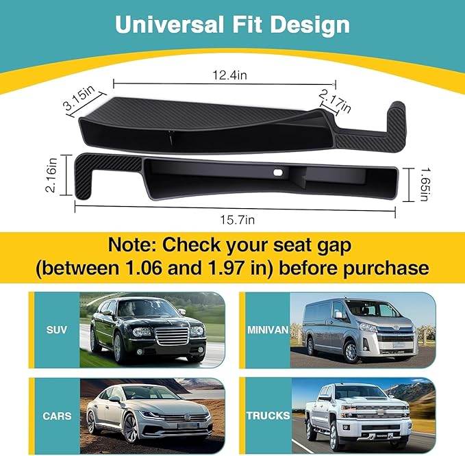 2pcs car seat Gap Filler,car seat Gap Filler Organizer, car Organizer for seat Gap with 2 Storage Areas,Carbon Black
