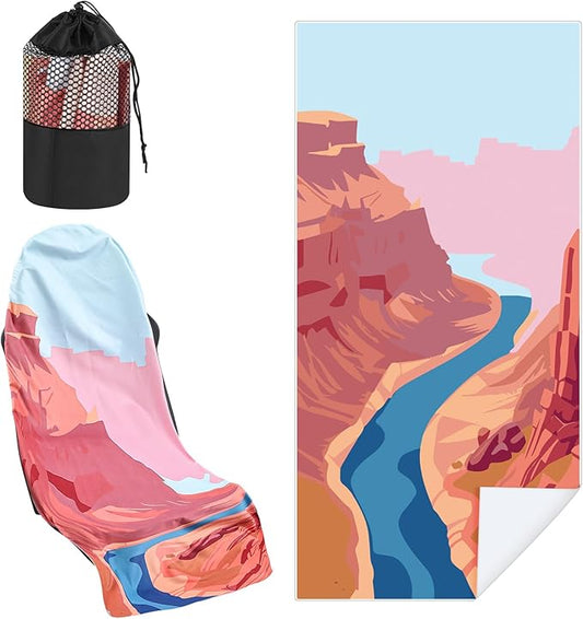 1 Pack Car Seat Towel Covers with Storage Bag 63 x 32 Inch Athletic Running Towel Seat Sweat Washable Non Slip Cover Gift for Car Outdoor Sport Activities (Grand Canyon)
